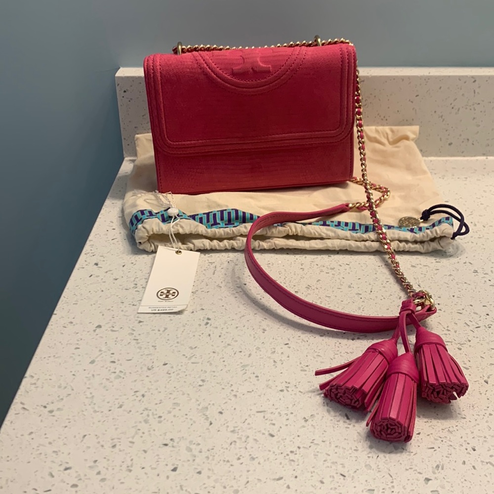 Tory Burch Fleming Snake Convertible Small Shoulder Bag
